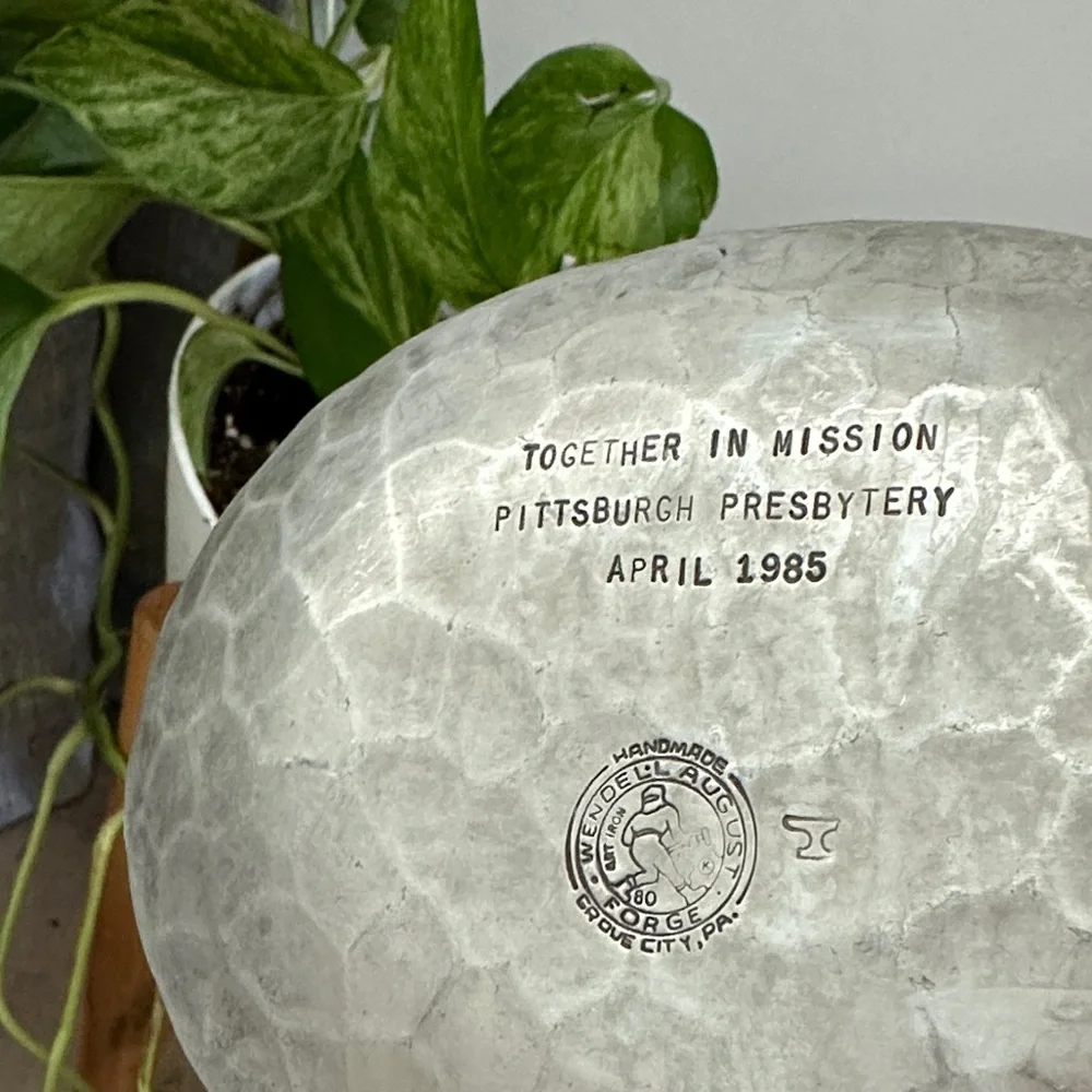 Handcrafted Silver Colored Vintage Decorative Plate Signed & Stamped 1985